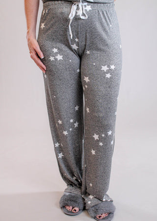 Hello Mello Drawstring Waist Pajama Pants with Stars Front View - Fashion Crossroads Inc