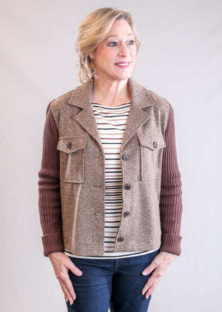 Liverpool Shacket with Sweater Sleeves Front View - Fashion Crossroads Inc