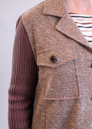 Liverpool Shacket with Sweater Sleeves Detail View - Fashion Crossroads Inc