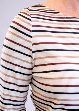 Liverpool Long Sleeve Boat Neck Top with Stripes Detail View - Fashion Crossroads Inc