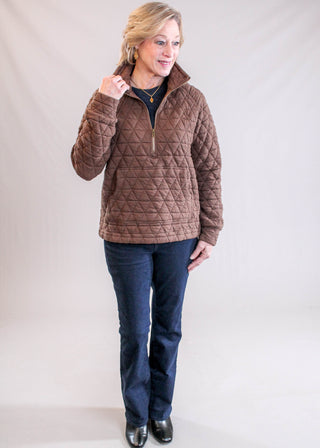 Staccato Quilted Half Zip Pullover with Long Sleeves Model View - Fashion Crossroads Inc