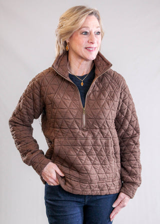Staccato Quilted Half Zip Pullover with Long Sleeves Front View - Fashion Crossroads Inc