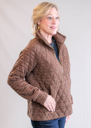 Staccato Quilted Half Zip Pullover with Long Sleeves Side View - Fashion Crossroads Inc