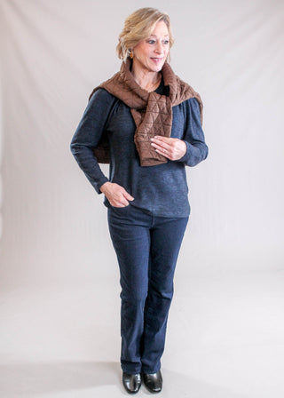 Liverpool Long Sleeve Crew Neck Top Model View - Fashion Crossroads Inc