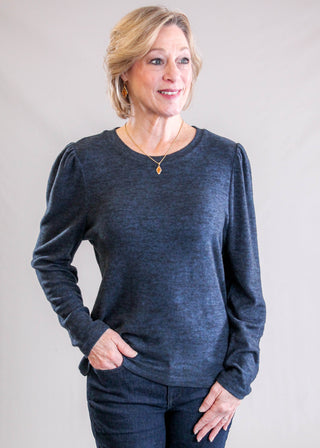 Liverpool Long Sleeve Crew Neck Top Front View - Fashion Crossroads Inc