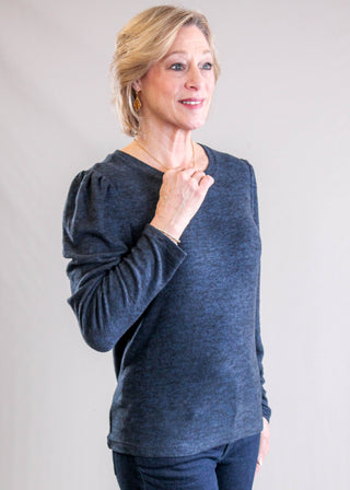 Liverpool Long Sleeve Crew Neck Top Side View - Fashion Crossroads Inc