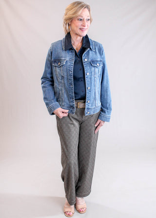 Liverpool Long Sleeve Button Front Satin Blouse Front View - Fashion Crossroads Inc