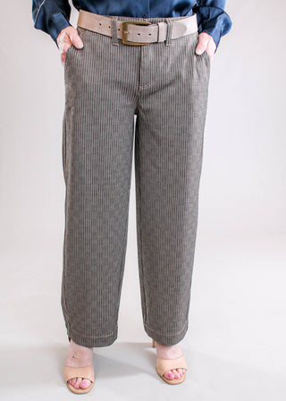 Liverpool Striped Crop Trouser with Wide Leg Front View - Fashion Crossroads Inc