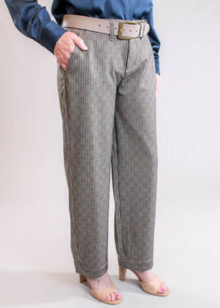 Liverpool Striped Crop Trouser with Wide Leg Side View - Fashion Crossroads Inc