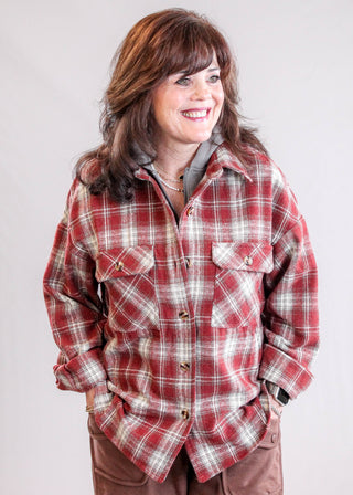 Staccato Long Sleeve Plaid Zip Up Hoodie Front View - fashion Crossroads Inc