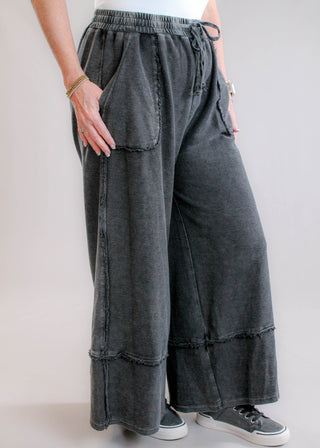 Easel Mineral Wash Wide Leg Cotton Pant Side View - fashion Crossroads Inc