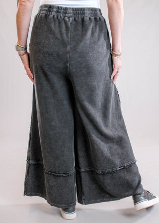 Easel Mineral Wash Wide Leg Cotton Pant Back View - fashion Crossroads Inc
