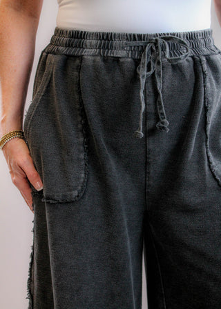 Easel Mineral Wash Wide Leg Cotton Pant Detail View - fashion Crossroads Inc