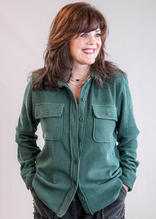 Staccato Long Sleeve Button Down Collared Shirt with Pockets Front View - Fashion Crossroads Inc