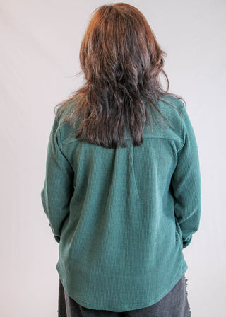 Staccato Long Sleeve Button Down Collared Shirt with Pockets Back View - Fashion Crossroads Inc