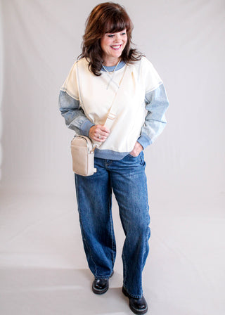 Democracy Barely Barrel Leg Denim Jean Model View - Fashion Crossroads Inc