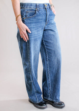 Democracy Barely Barrel Leg Denim Jean Side View - Fashion Crossroads Inc