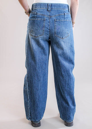 Democracy Barely Barrel Leg Denim Jean Back View - Fashion Crossroads Inc