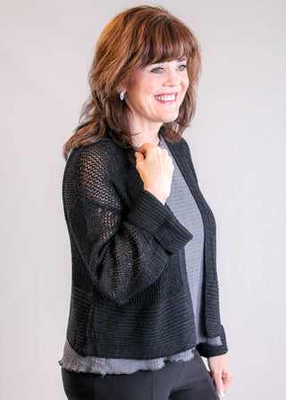 Angie Long Sleeve Crop Knit Cardigan - Model View - Fashion Crossroads Inc