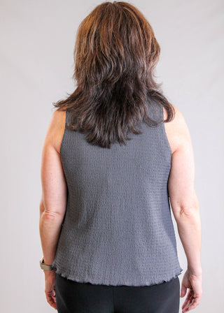 Sympli Pop Textured V Neck Tank Back View - Fashion Crossroads Inc