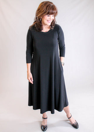 Sympli Fit N Flare 3/4 Sleeve Scoop Neck Dress Black / 6 Sympli Fit N Flare 3/4 Sleeve Scoop Neck Dress Black / 6