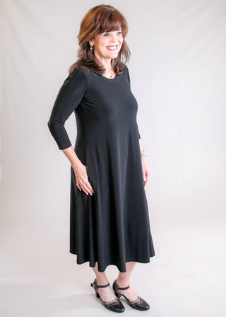 Sympli Fit N Flare 3/4 Sleeve Scoop Neck Dress Side View - Fashion Crossroads Inc