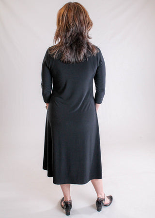 Sympli Fit N Flare 3/4 Sleeve Scoop Neck Dress Back View - Fashion Crossroads Inc