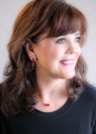 Elisa Gold and Red Kyocera Opal Necklace - Fashion Crossroads Inc