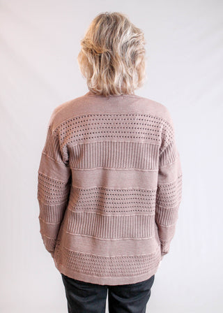 Staccato Pointelle Open Front Long Sleeve Cardigan Back View - Fashion Crossroads Inc