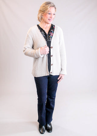 Caite Karli 3/4 Sleeve Embroidered Top in Black Model View - Fashion Crossroads Inc