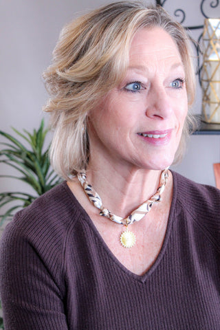 Gemelli Blythe Coin with CZ Scarf Necklace Front View - Fashion Crossroads Inc