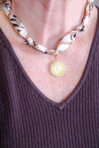 Gemelli Blythe Coin with CZ Scarf Necklace Front View - Fashion Crossroads Inc