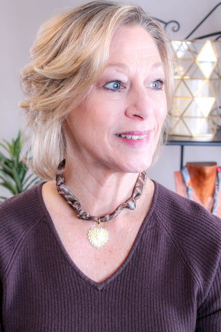 Gemelli Joanna Heart with CZ Scarf Necklace Front View - Fashion Crossroads Inc