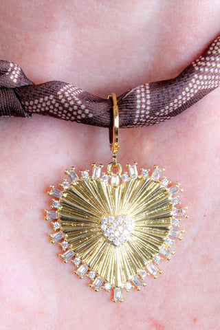 Gemelli Joanna Heart with CZ Scarf Necklace Detail View - Fashion Crossroads Inc