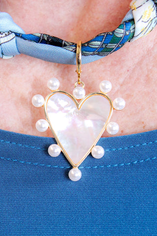 Gemelli Barry Heart Scarf Necklace with Faux Pearl Detail View - Fashion Crossroads Inc