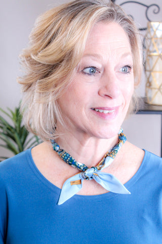 Gemelli Barry Heart Scarf Necklace with Faux Pearl Detail View - Fashion Crossroads Inc