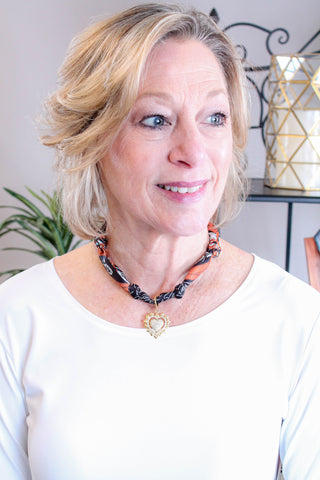 Gemelli Edgy Heart with CZ Scarf Necklace Front View - Fashion Crossroads Inc