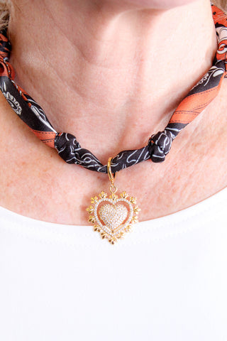 Gemelli Edgy Heart with CZ Scarf Necklace Front View - Fashion Crossroads Inc