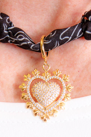 Gemelli Edgy Heart with CZ Scarf Necklace Detail View - Fashion Crossroads Inc
