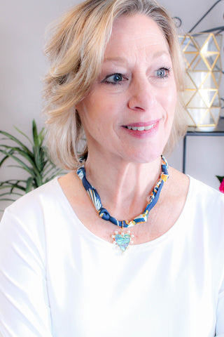 Gemelli Abalone Heart with Faux Pearl Scarf Necklace