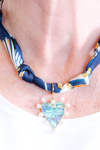 Gemelli Abalone Heart with Faux Pearl Scarf Necklace