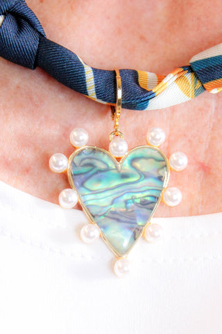 Gemelli Abalone Heart with Faux Pearl Scarf Necklace