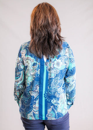 Liverpool Long Sleeve Paisley Top with Keyhole Neck back view - Fashion Crossroads Inc. 