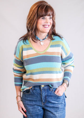 Tribal Sportswear Combed Cotton U Neck Waffle Sweater with Long Sleeves