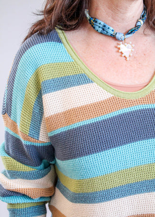 Tribal Sportswear Combed Cotton U Neck Waffle Sweater with Long Sleeves