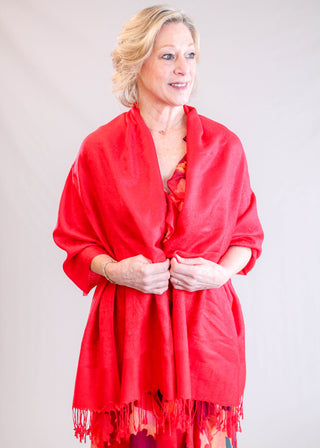 Jacquard Pashmina with Fringe Front View - Fashion Crossroads Inc