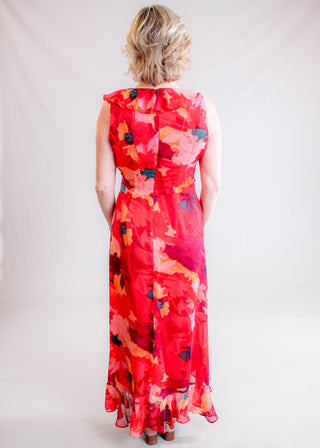 Maggie London Sleeveless Maxi Dress with Ruffle Hem back view - Fashion Crossroads Inc.