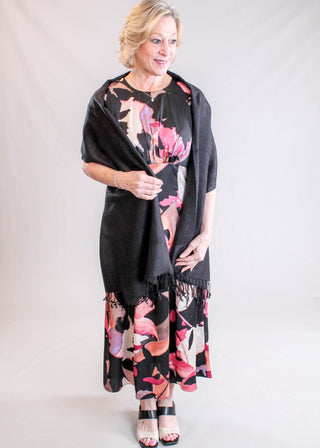 Maggy London Short Sleeve Abstract Floral Dress - Model View - Fashion Crossroads Inc