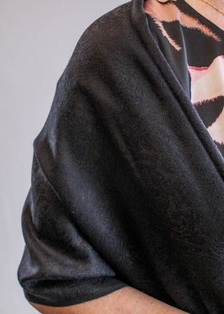 Jacquard Pashmina with Fringe Detail View - Fashion Crossroads Inc