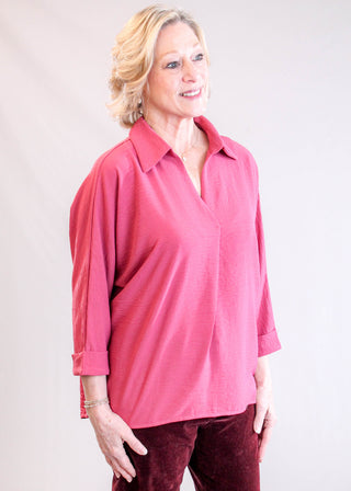 She + Sky 3/4 Sleeve Top with Collar Side View - Fashion Crossroads Inc